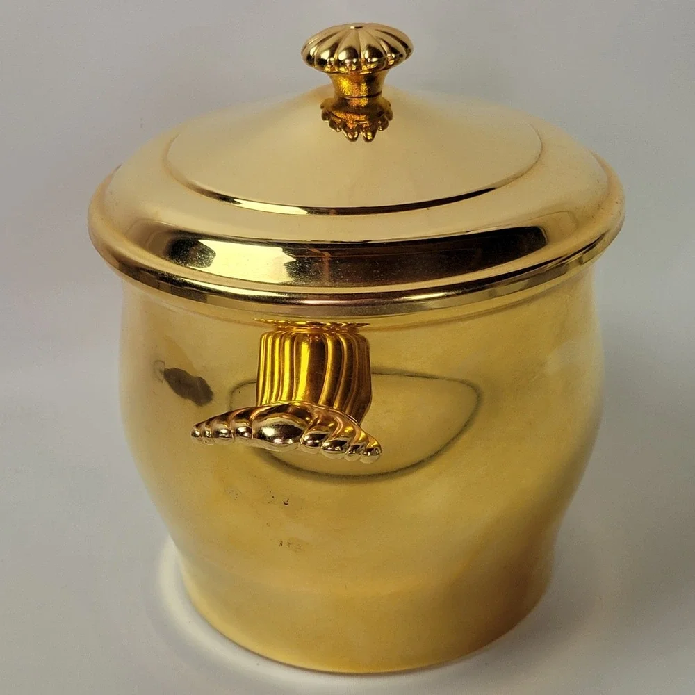 Vtg International Silver 24KT Gold Plated Ice Bucket Glass Liner Shell